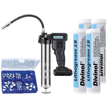 Akku Fettpresse 18V, 4x Fett, Schmiernippel, Schlauch Akku Fettpresse 18V, 4x Fett, Schmiernippel, Schlauch