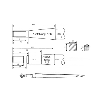 Frontladerzinken, 800mm M20x1,5 kon. (neu) passend zu Stoll Frontladerzinken, 800mm M20x1,5 kon. (neu) passend zu Stoll