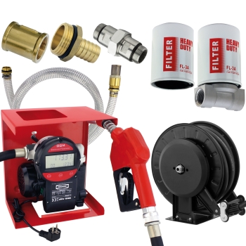Sparpaket Diesel Hoftankstelle Digital 230V 60l/min, Profi Schlauchaufroller, Filter Set Sparpaket Diesel Hoftankstelle Digital 230V 60l/min, Profi Schlauchaufroller, Filter Set