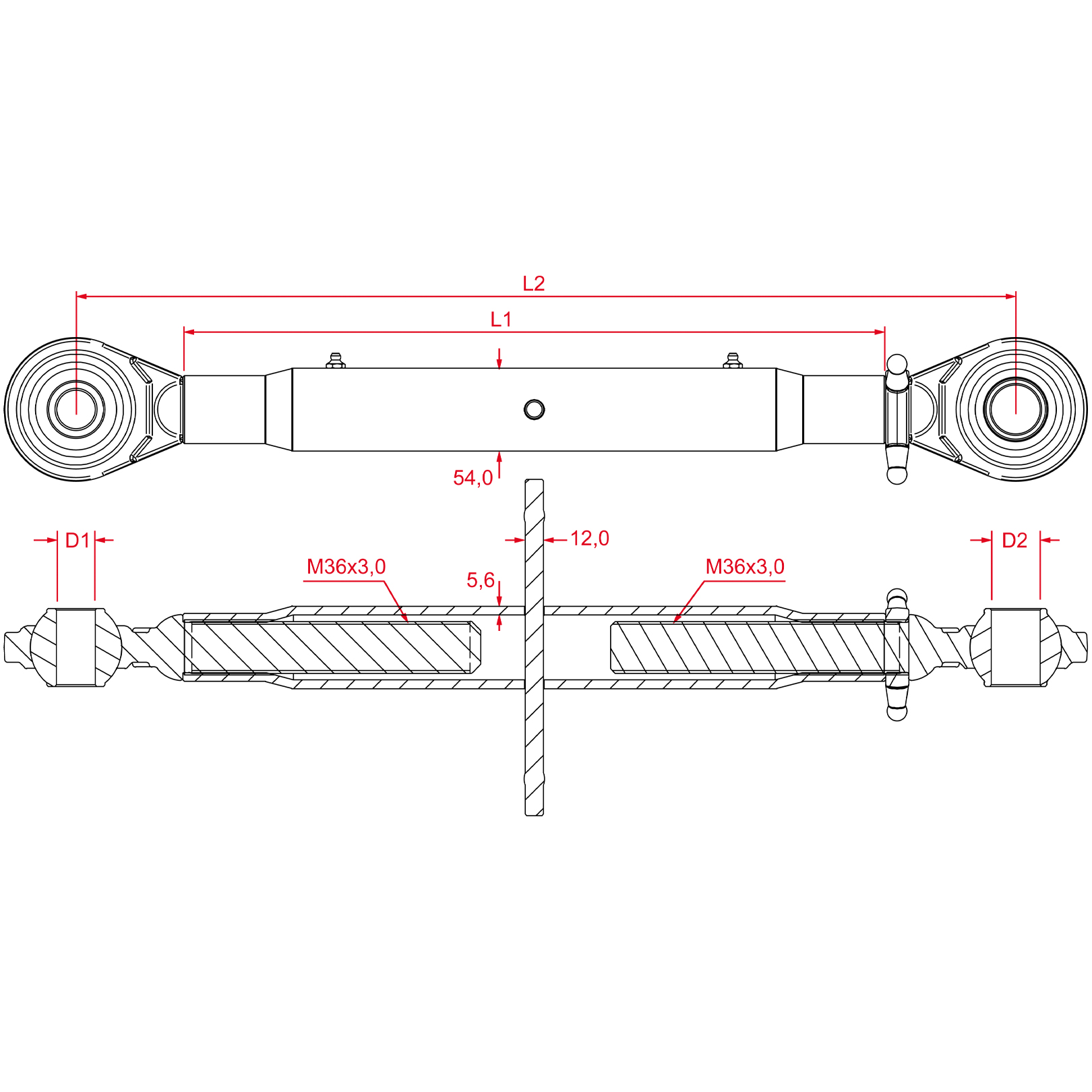 SPAREX Oberlenker Kat 3/3 – M36, 380mm Länge, Made In Germany