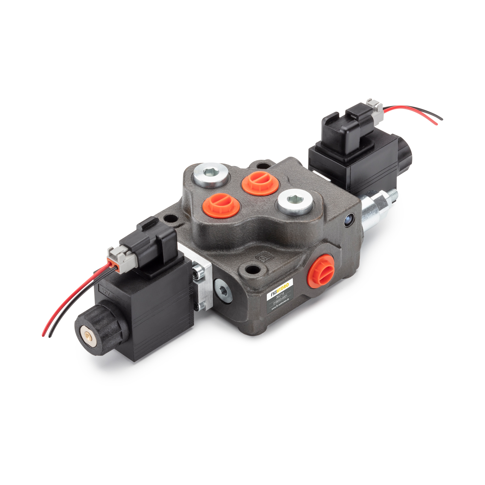 FKS-Hydro Monoblocksteuergerät 3/2 Elektromagnetisch – 2x Doppelwirkend, 12V, Mit Überdruckventil Und Federrückstellung