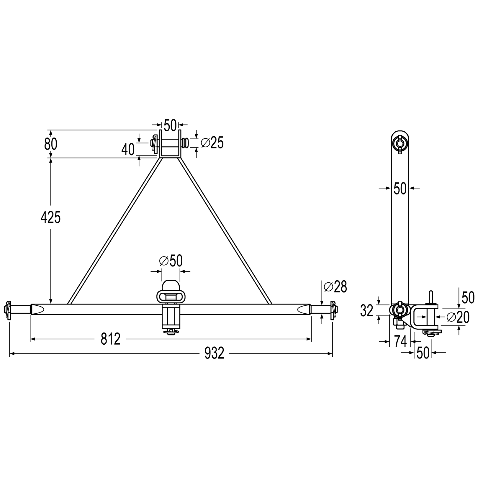 *FK Söhnchen* | Verdrehsicheres Ackerschienendreieck Kat II 74x32mm mit ...
